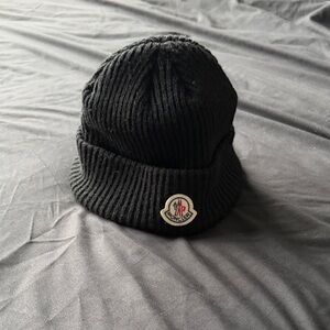 Moncler Black Knit Beanie with Logo